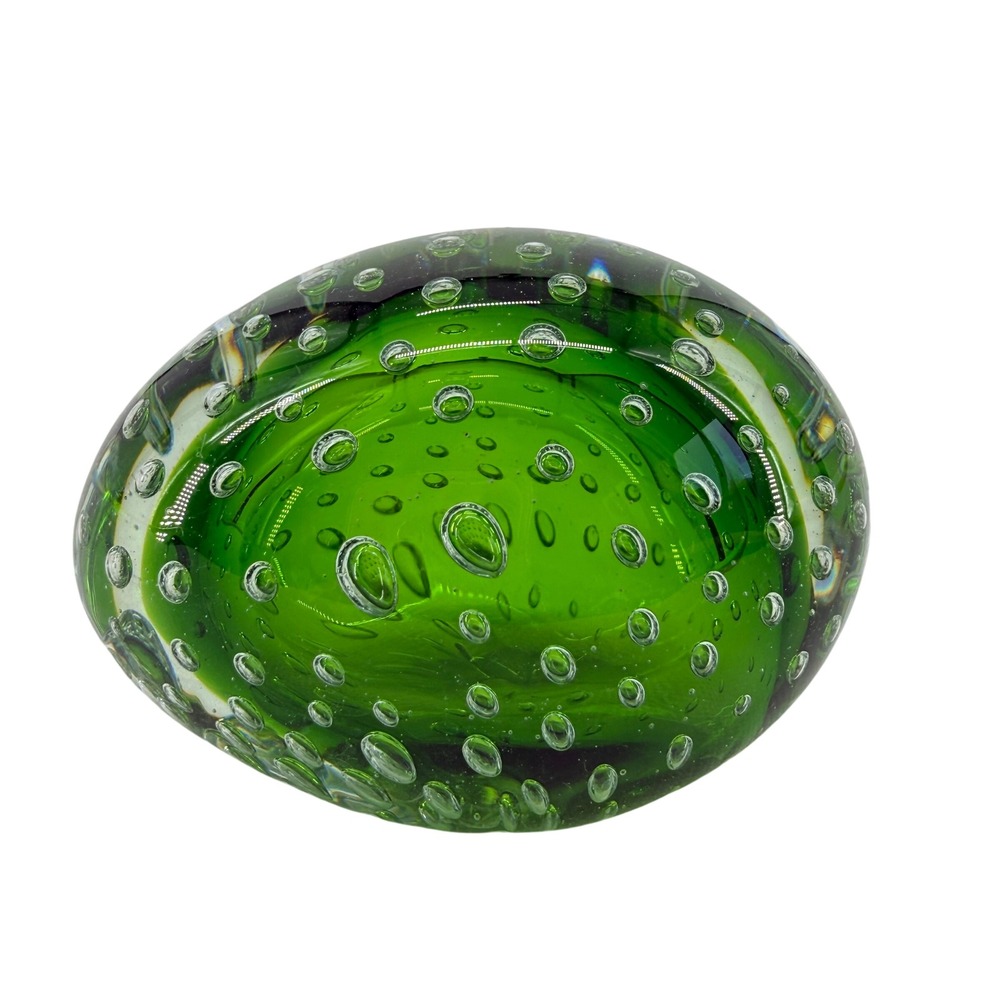 Vintage Lefton's Green Egg Glass Paperweight Controlled Bubble Bullicante